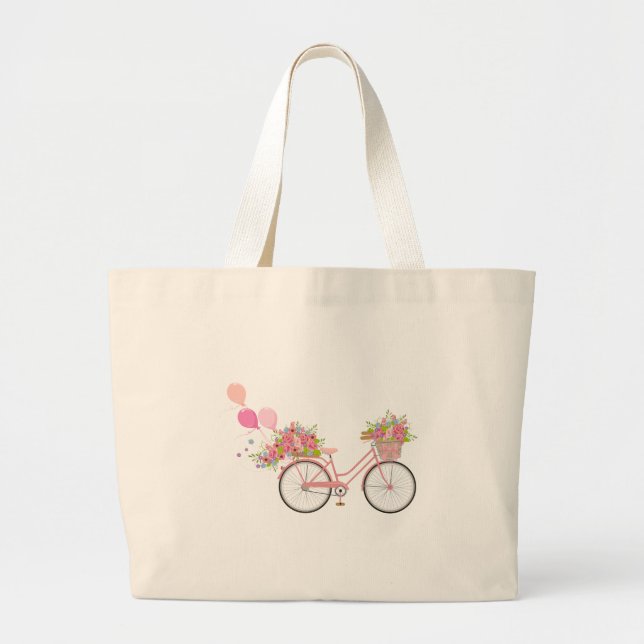 Whimsical Pink Bicycle Jumbo Stoffbeutel (Vorne)