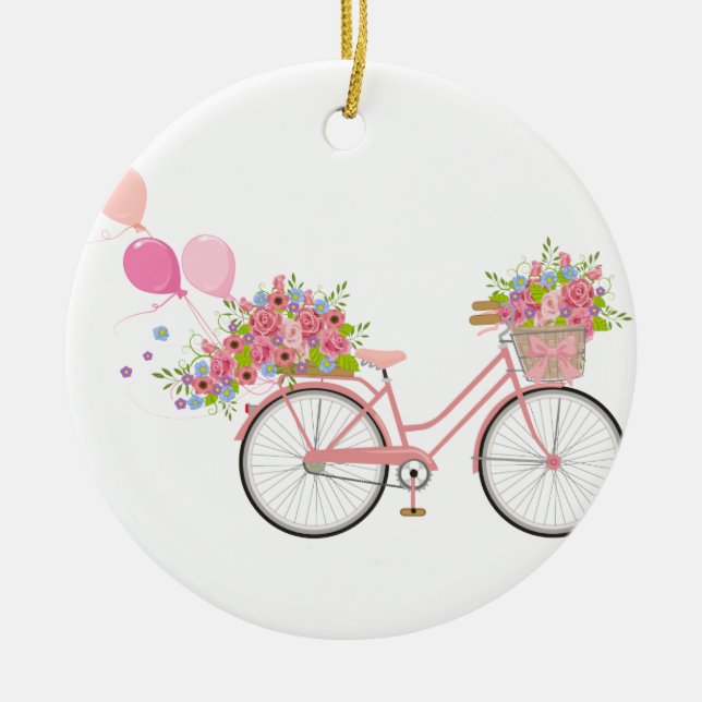 Whimsical Pink Bicycle Keramikornament (Vorne)
