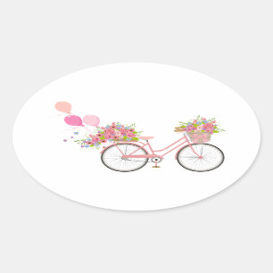 Whimsical Pink Bicycle Ovaler Aufkleber