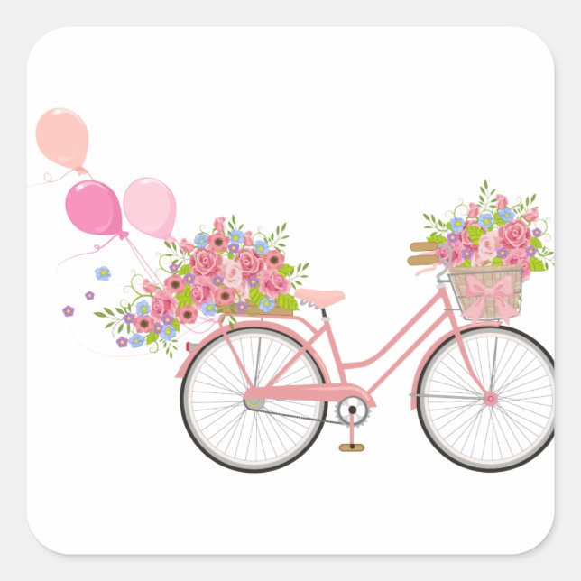 Whimsical Pink Bicycle Quadratischer Aufkleber (Vorderseite)