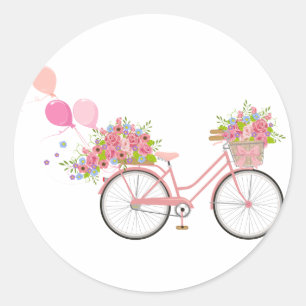 Whimsical Pink Bicycle Runder Aufkleber