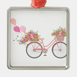 Whimsical Pink Bicycle Silbernes Ornament