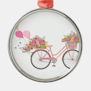 Whimsical Pink Bicycle Silbernes Ornament