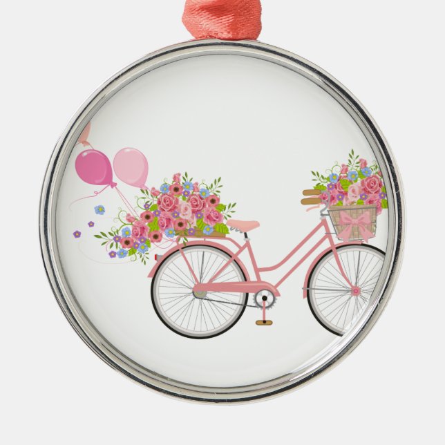 Whimsical Pink Bicycle Silbernes Ornament (Vorne)