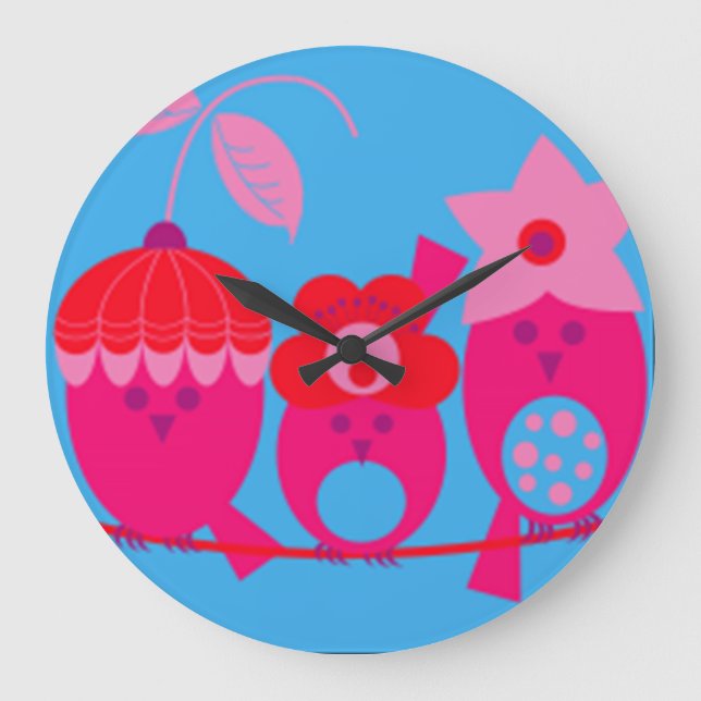 Whimsical Pink Birds Designer Uhr durch Stille (Vorderseite)