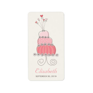 Whimsical Pink Birthday Cake Girl Party Labels Adressaufkleber