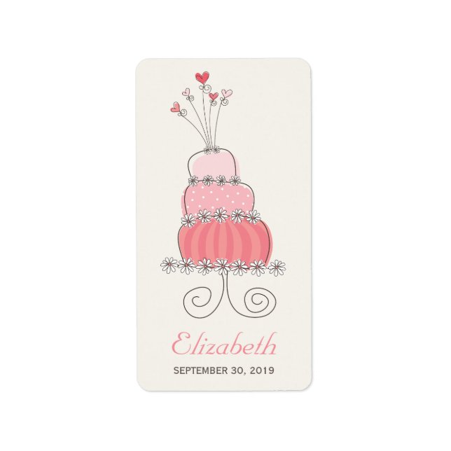 Whimsical Pink Birthday Cake Girl Party Labels Adressaufkleber (Vorne)