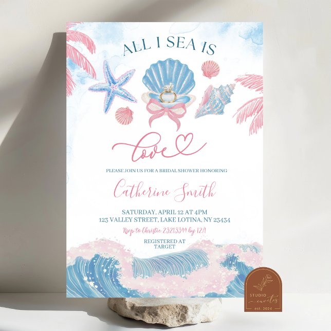 Whimsical Pink Blue All I Sea is Love Bridal showe Einladung (Von Creator hochgeladen)