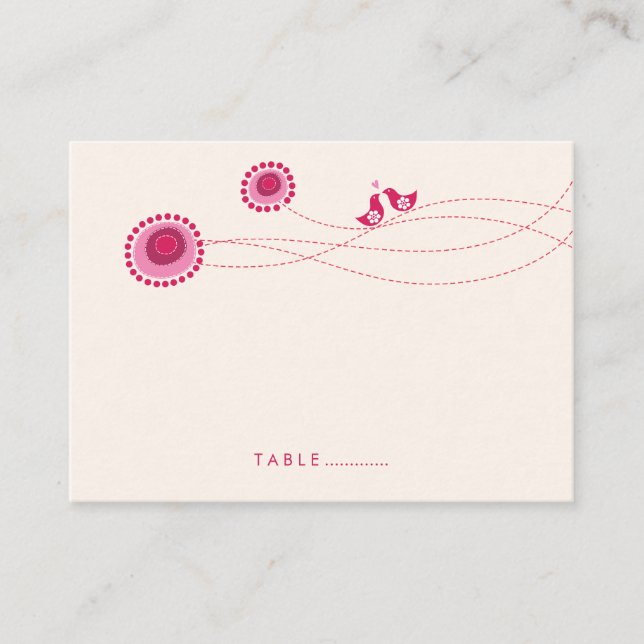 Whimsical Pink Blume Dots Love Birds Hochzeit Platzkarte (Vorderseite)