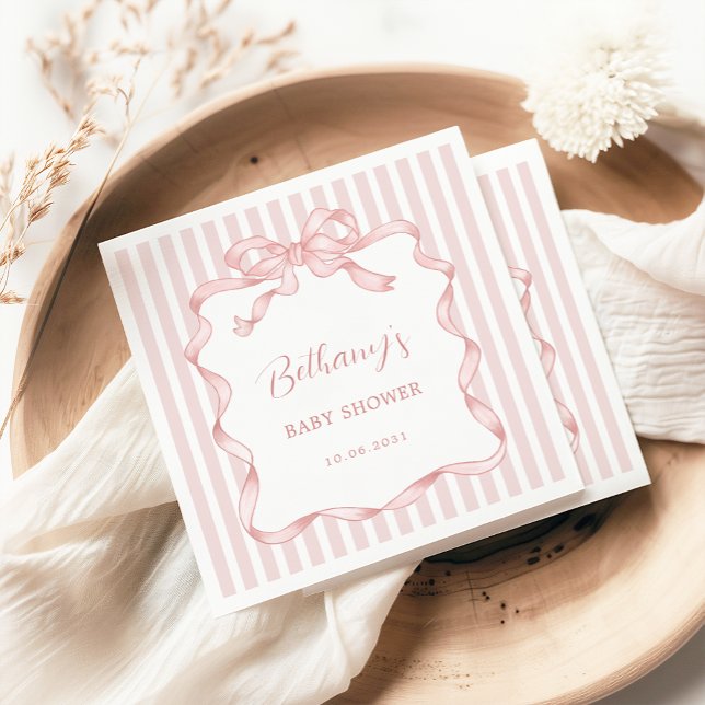 Whimsical Pink Blush Bow Ribbon Girl Baby Dusche Serviette (Von Creator hochgeladen)