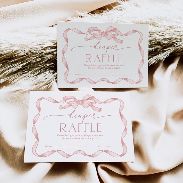 Whimsical Pink Bow Blush Ribbon Diaper Raffel Begleitkarte (Von Creator hochgeladen)