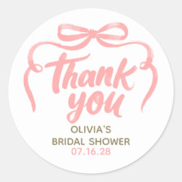 Whimsical Pink Bow Bridal Shower Thank You  Runder Aufkleber