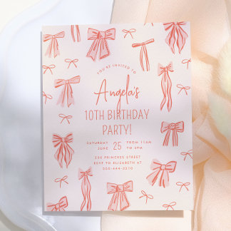 Whimsical Pink Bow Girl Budget Geburtstag Einladun