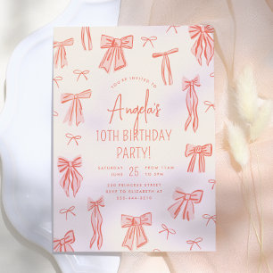 Whimsical Pink Bow Girl Geburtstag Einladung