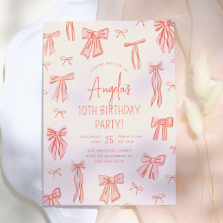 Whimsical Pink Bow Girl Geburtstag Einladung