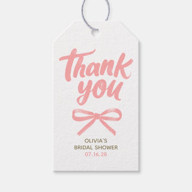 Whimsical Pink Bow Handwritten Bridal Thank You Geschenkanhänger (Vorderseite)