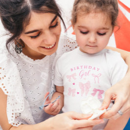 Whimsical Pink Bows Birthday Girl T-Shirt
