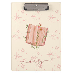 Whimsical Pink Buch & Sterne Personalisiert Klemmbrett