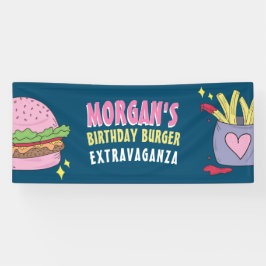 Whimsical Pink Burger and Fries Birthday Party Banner