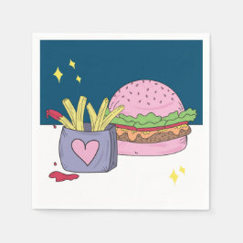 Whimsical Pink Burger and Fries Birthday Party Serviette