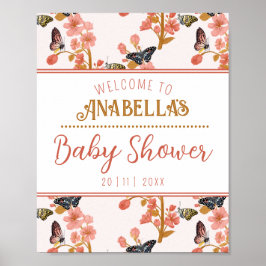 Whimsical Pink Butterfly Baby Dusche Begrüßungszei Poster