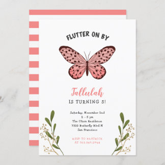 Whimsical Pink Butterfly Girl Geburtstagsparty Einladung