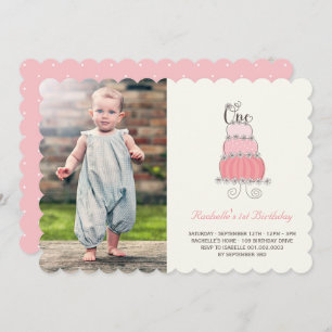 Whimsical Pink Cake Baby Girl First Birthday Foto Einladung
