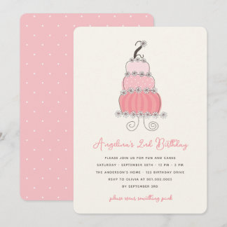 Whimsical Pink Cake Girl 2. Geburtstag Party Einla Einladung