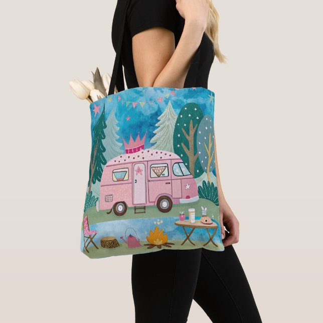 Whimsical Pink Camper Van Camping Scene (Von Nahem)
