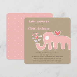 Whimsical Pink Cartoon Elephant Girl Baby Dusche Einladung