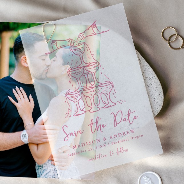 Whimsical Pink Champagne Tower Save the Date (Von Creator hochgeladen)