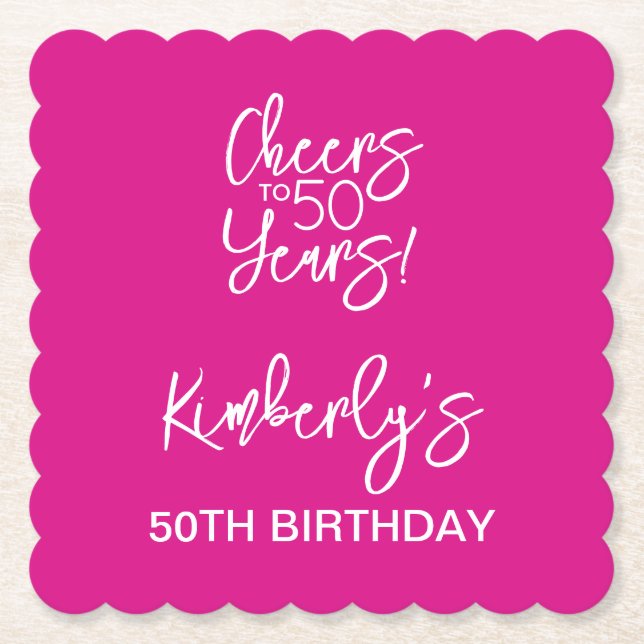 Whimsical Pink Cheers to 50 Years Birthday Untersetzer (Vorderseite)