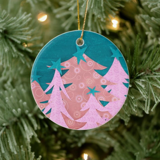 Whimsical Pink Christmas Tree Keramik Ornament (Baum)