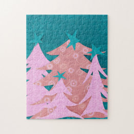 Whimsical Pink Christmas Trees Puzzle