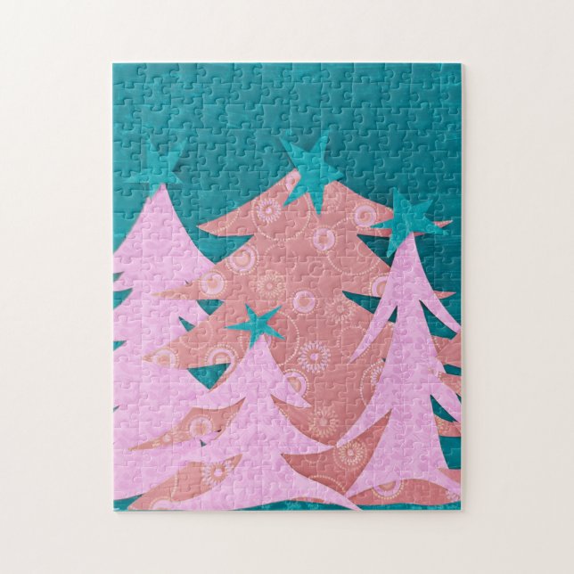 Whimsical Pink Christmas Trees Puzzle (Vertikal)