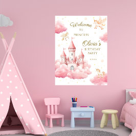 Whimsical Pink Cloud Princess Birthday Welcome Poster