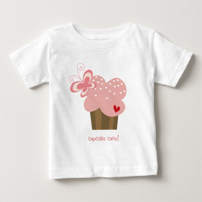 Whimsical Pink Cupcake Butterfly Girl Geburtstag Baby T-shirt (Vorderseite)