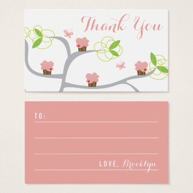 Whimsical Pink Cupcakes Tree Birthday DIY Geschenk (Vorne & Hinten)