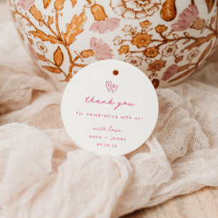 Whimsical Pink Doodle Heart Wedding Geschenkanhänger