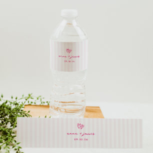 Whimsical Pink Doodle Hearts Wedding Wasserflaschenetikett
