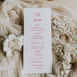 Whimsical Pink Doodle Wedding Menu Menükarte<br><div class="desc">Whimsical Dinner Einstellung Doodle,  Hochzeitsmenü. Features,  Cerise Pink Typografie mit hellrosa Streifen Muster-Rückseite.</div>