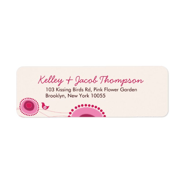 Whimsical Pink Dots Blume & Bird Address Labels (Vorne)