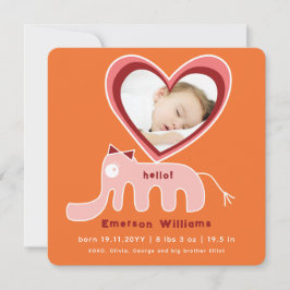 Whimsical Pink Elephant Liebe Baby Girl Foto Gebur Feiertagskarte