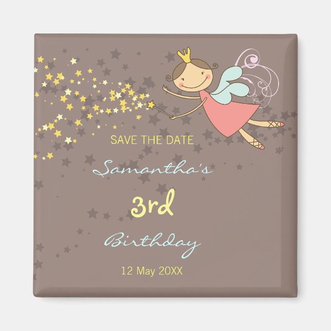 Whimsical Pink Fairy Stars Girl Birthday Magnet (Vorne)