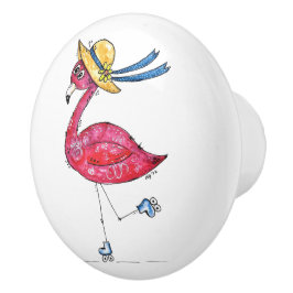 Whimsical Pink Flamingo auf Skaten Keramikknauf