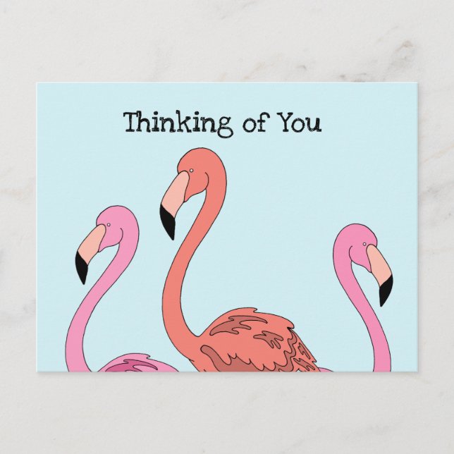 Whimsical Pink Flamingo Cartoon Postcard Postkarte (Vorderseite)