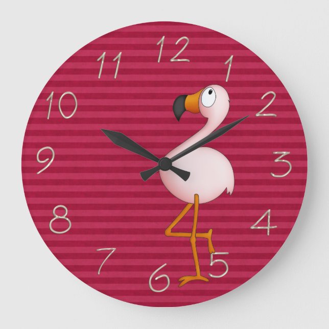 Whimsical Pink Flamingo Clock Große Wanduhr (Vorderseite)