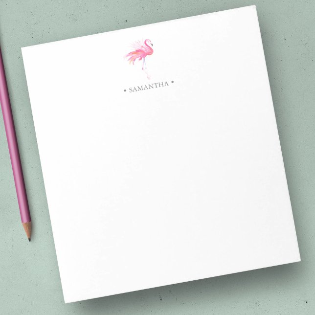 Whimsical Pink Flamingo Notepads Notizblock (Tropical pink flamingo notepads unique watercolor art by Victoria Grigaliunas of Do Tell A Belle)