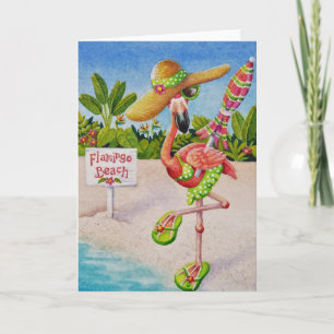 Whimsical Pink Flamingo Nr. 2 Wasserfarbe Kunst Karte