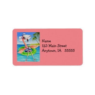 Whimsical Pink Flamingo Nr. 3 Wasserfarbe Kunst Adressaufkleber